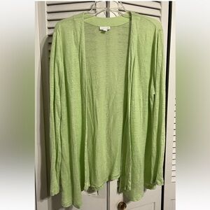 J. Jill Love Linen Long Sleeve Lime Green Buttonless Sweater Top, Women's Size L